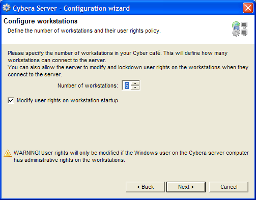 Cybera Server Configuration Wizard - Workstation number & policy