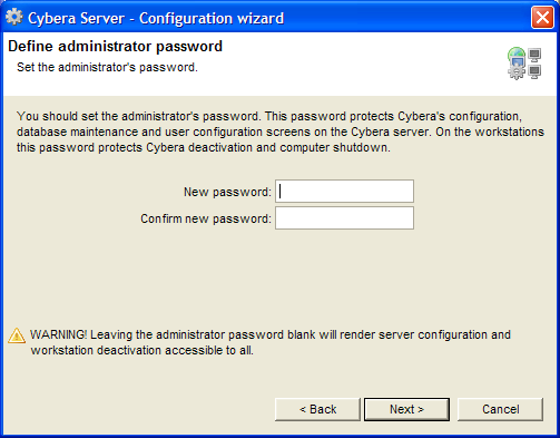 Cybera Server Configuration Wizard - Administrator password