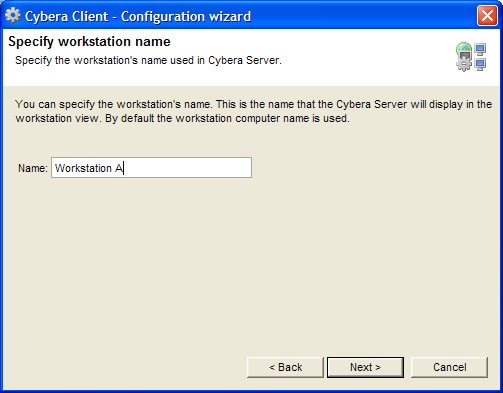 Cybera Workstation Configuration Wizard - Workstation name