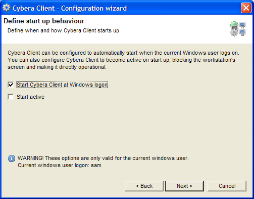 Cybera Workstation Configuration Wizard - Start up behaviour